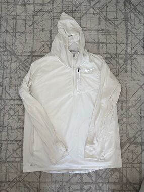 nike dri fit runner pull over white mens sweatshirt
